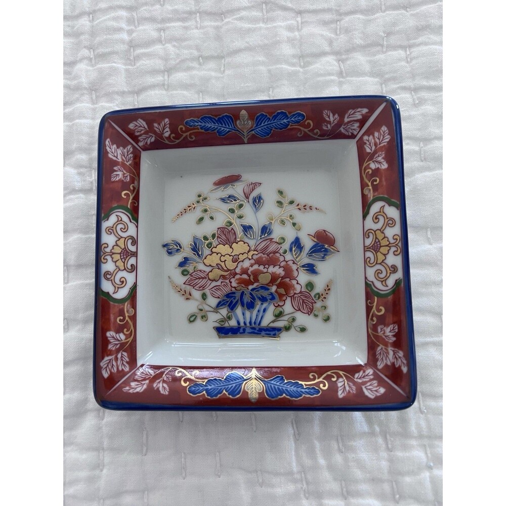 Chinoiserie Square Trinket Dish Red And Blue Floral